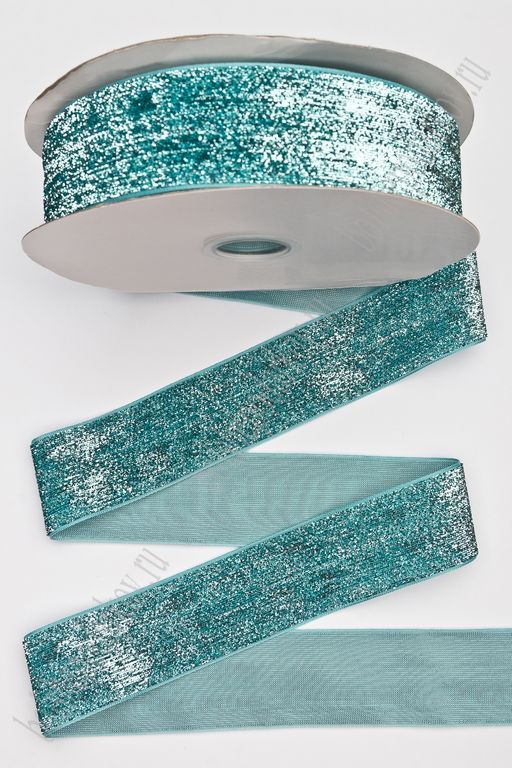 Лента с люрексом 3,8 см*20 ярд (SF-7318) голубой №13
