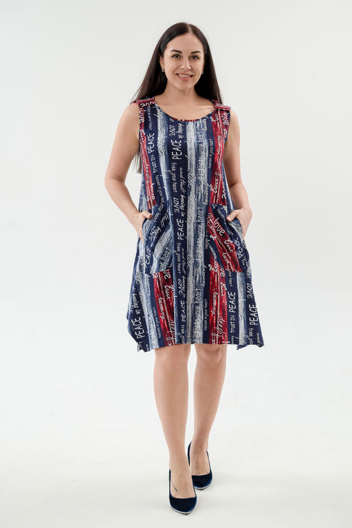 Платье женское из кулирки Кэтрин сине-красный макси - Амадэль фото 11