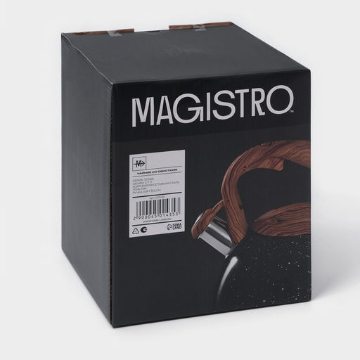 Чайник Magistro Stone, 2.7 л, со свистком, ручка soft-touch, индукция, нержавеющая сталь, чёрный