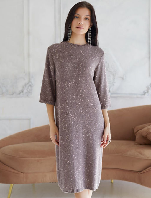 Платье вязаное из хлопковой пряжи с пайетками