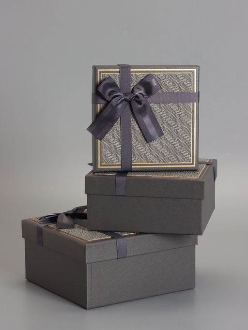 Набор подарочных коробок 3 в 1, прямоугольные с бантом, графитовый, 19×19×9.8;17×17×8; 15×15×6.5 см