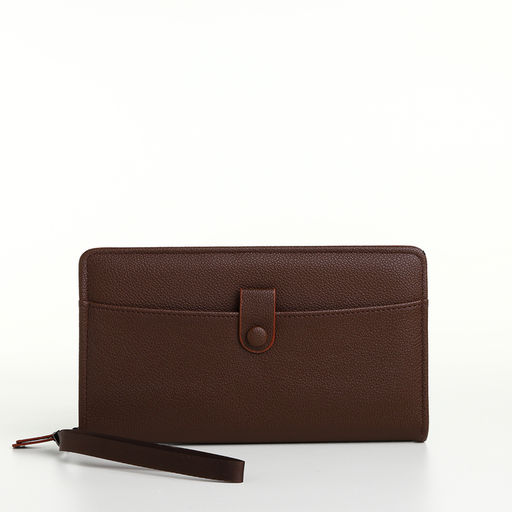 Портмоне-клатч мужской на молнии, с ручкой, наружный карман, коричневое
