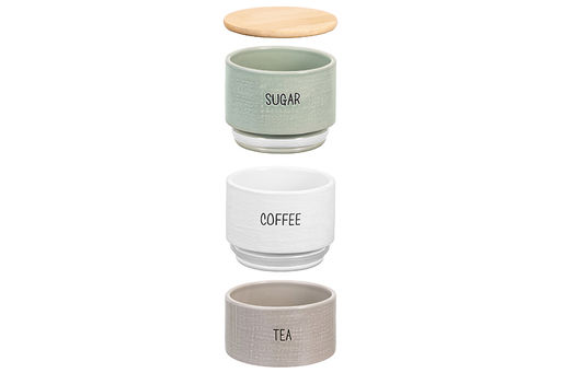 Набор 3 банок для сыпучих продуктов 11*11*19,5 см Coffee,Tea,Sugar зел,белый,серый, с бамб.крышкой - Elan gallery фото 5