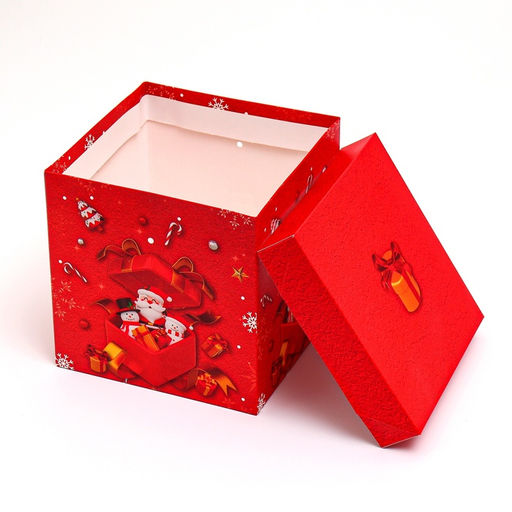 Коробка подарочная новогодняя складная «Дед мороз в коробке» 15×15×15 см