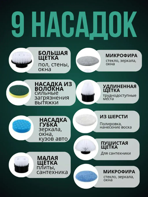 Щетка электрическая для уборки мощная с насадками (3626) - Мой органайзер фото 4