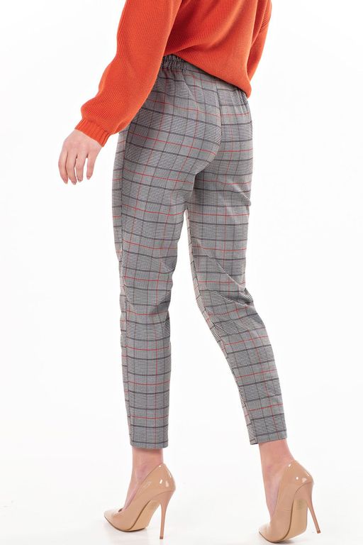 Брюки укороченные облегающие в клетку на сером