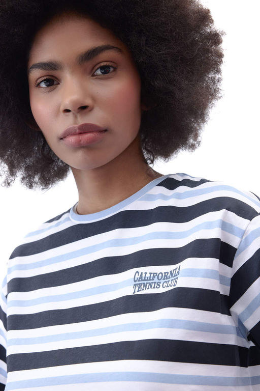 DeFactoFit Стандартная посадка, полосатая футболка с короткими рукавами для спортсменов с круглым вырезом  фото 4