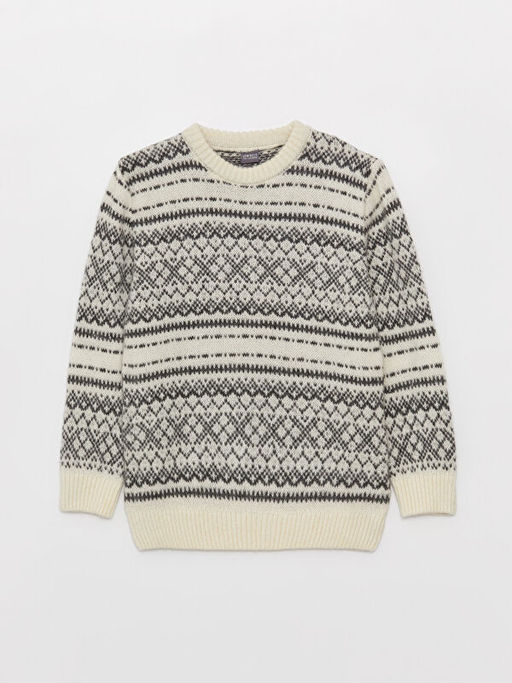 Bisiklet Yaka Desenli Uzun Kollu Erkek ?ocuk Triko Kazak - Waikiki фото 3