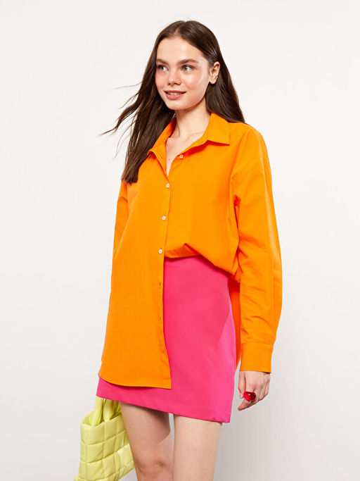 ?nden D??me Kapamal? D?z Uzun Kollu Poplin Kad?n G?mlek