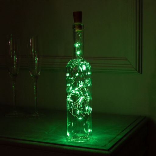 Гирлянда «Нить» 2 м роса с пробкой, IP20, серебристая нить, 20 LED, батарейки LR44×3 (в комплекте), свечение зелёное