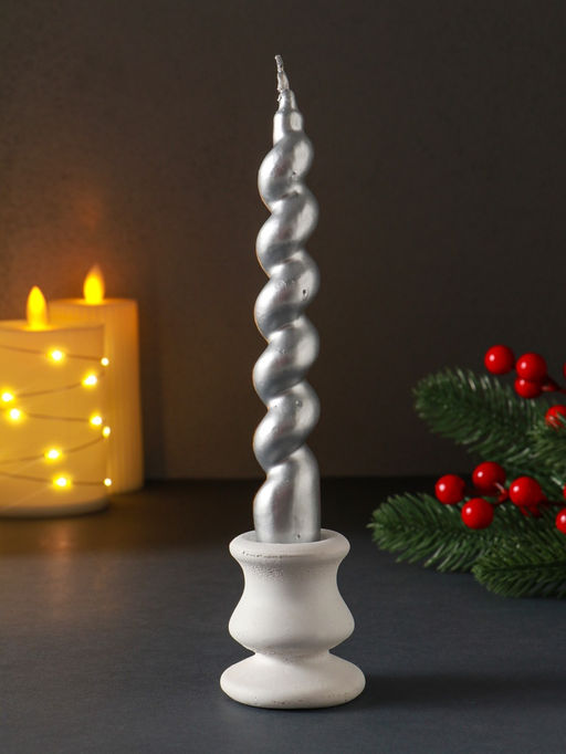 Цена за 2 шт. Свеча витая "LUXURY" 25*180 мм, лакированная, серебро