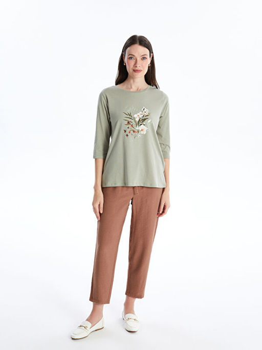 Bisiklet Yaka ?i?ekli Kad?n Bluz