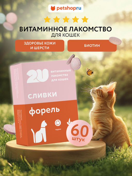 Витаминное лакомство для кошек "для красивой и здоровой кожи и шерсти", 60таб 23тп67