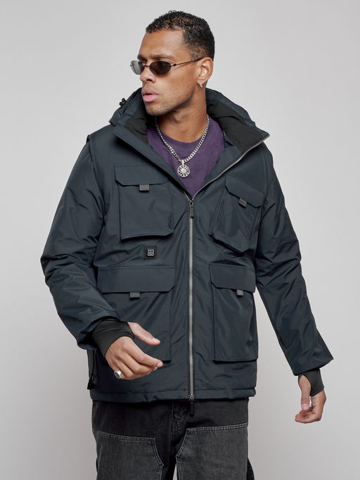 Куртка - жилетка трансформер с подогревом 2 в 1 мужская зимняя темно-синего цвета 6668TS - Mtforce фото 28