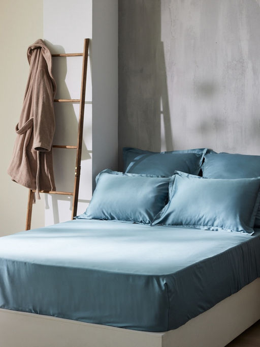 Простыня на резинке 1.5-спальная SL Home Tencel, 140×200+30 см, тенсель, серо-голубая