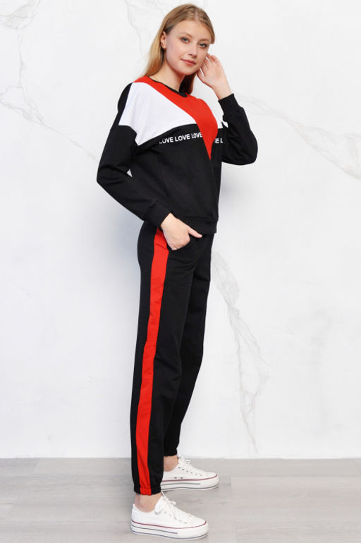 Арт. 2307 Костюм с брюками женский 46-52 (4 шт) Цвет:верх-черный, белый, малина, низ-черный, малина - Калинка фото 4