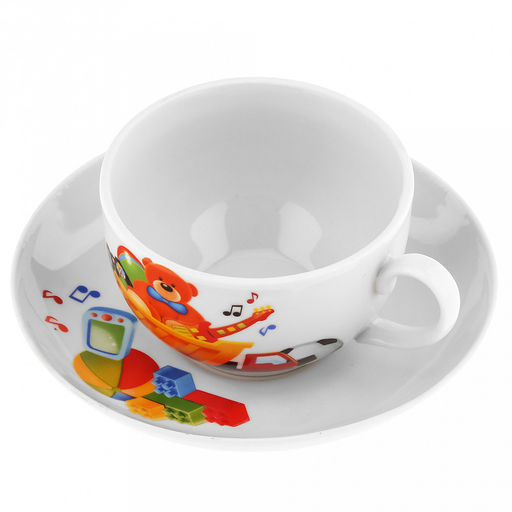 Чашка чайная фарфоровая "Любимые игрушки" 210мл, д8,5см, h6см, форма "Янтарь", с блюдцем д14см (Россия)