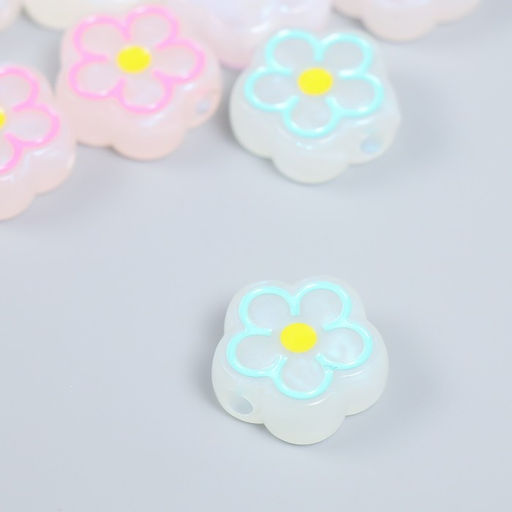 Цена за 10 шт. Бусина пластик Цветочек с контуром, фосфорная, 1.9?1.9?0.8 см, МИКС