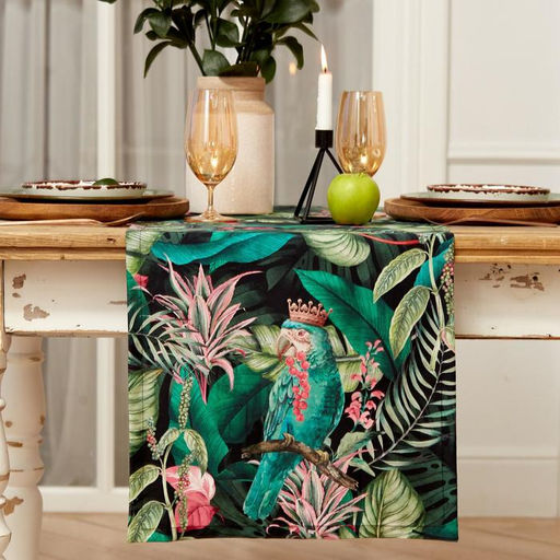 Дорожка на стол «Этель» Tropical parrots 40×146 см, 100% хлопок, саржа 190 г/м², зелёная/чёрная
