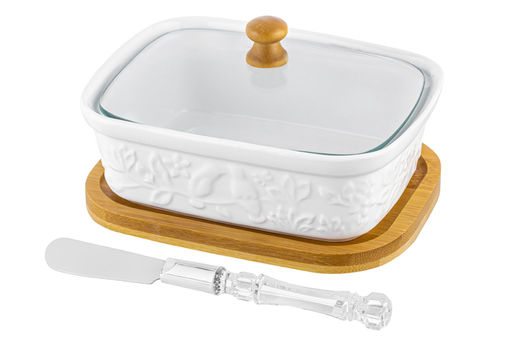 Паштетница 14,5*11*9 см 330 мл Птички на ветке со стекл. крышкой на дер. подставке + нож!!! - Elan gallery фото 11