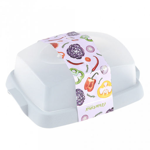 Масленка пластмассовая "Таира" 17х12х7см, прозрачная крышка, светло-голубая (Россия)