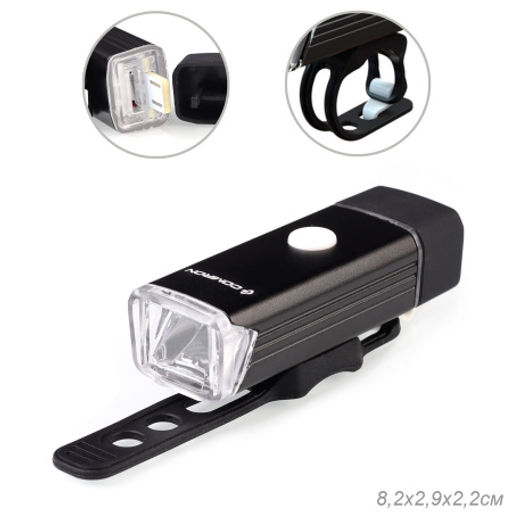 Фонарь передний COMIRON FR18 корпус: алюминий +ABS свет CREE XPG LED 350m; аккум: 3.7V 2000 mAh USB влагозащищённый, индикация заряда /уп 120/ - ГалеонТрейд фото 10