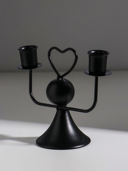 Подсвечник на 2 свечи «Сердечко», d=2.5 см, чёрный, 14×7×12 см
