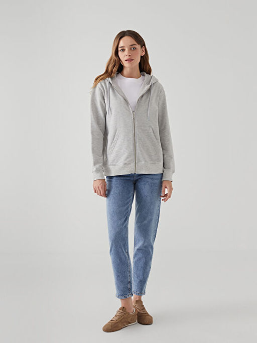 Kap??onlu Kad?n Fermuarl? Sweatshirt