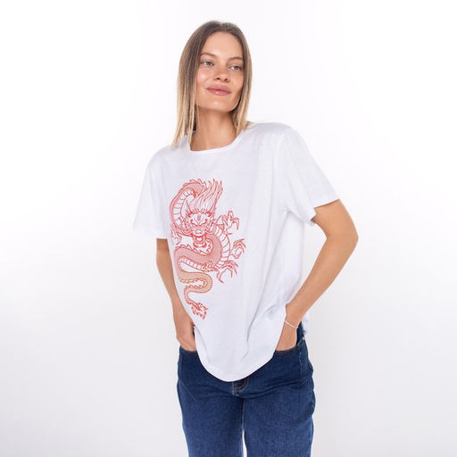 Футболка женская «Дракон», принт белый, красный, размер 50