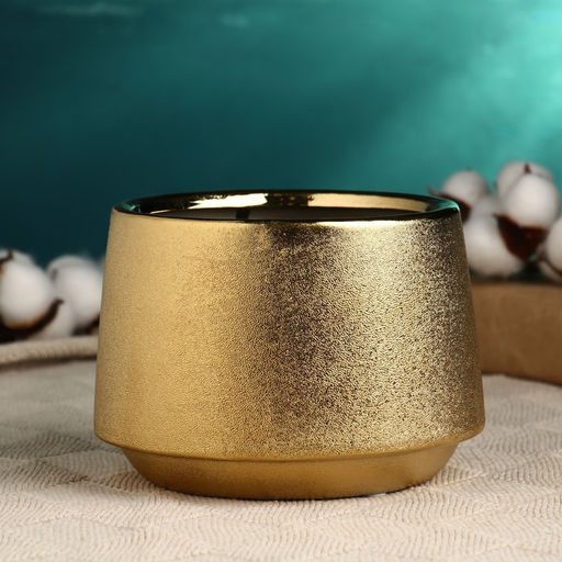 Фигурное кашпо для цветов «Золотое», 1.3 л, 14.5×14.5×10 см, керамика, золотистое