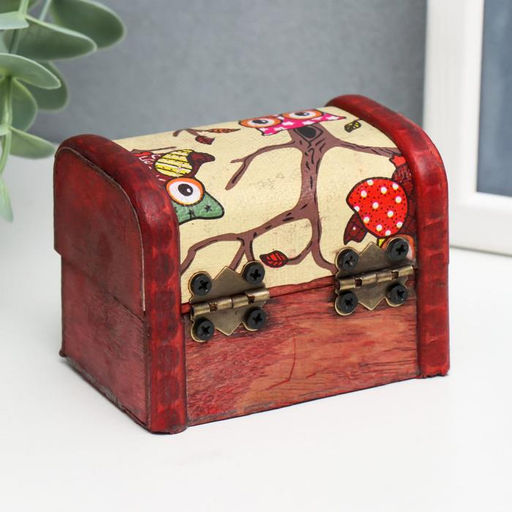 Шкатулка для украшений «Сундучок. Совята», дерево, 6×8×5.5 см