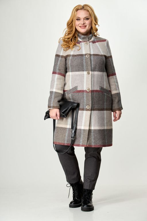 Пальто БелЭльСтиль 786 бежевая клетка фото 5