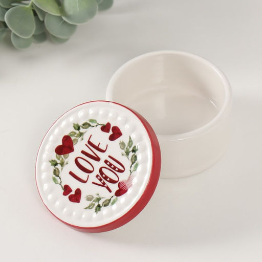 Шкатулка для украшений Растительный венок с сердцами love you, керамика, 7.5?7.5?4.5 см