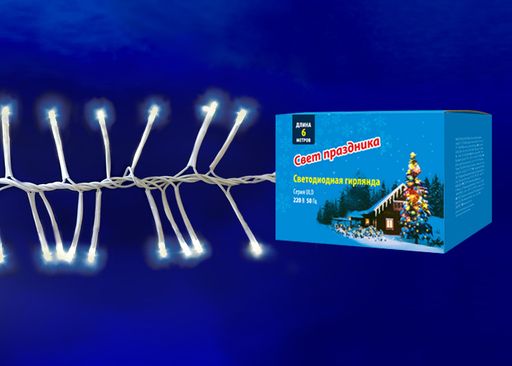 ULD-S0600-400/DTA WARM WHITE IP20 FIRECRACKER Гирлянда светодиодная с контроллером Фейерверк, 6м. 400 светодиодов. Теплый белый свет. Провод прозрачный. ТМ Uniel