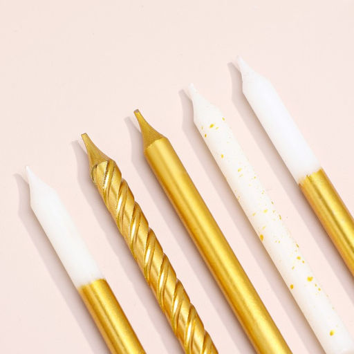 Цена за 2 шт. Свеча для торта «Золотая вечеринка», 12 шт., 8 см, белый и золотой металлик