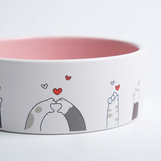 Миска керамическая Любовь и коты300 мл 12,5 x 4,5 cм, розово-белая - Пижон фото 4