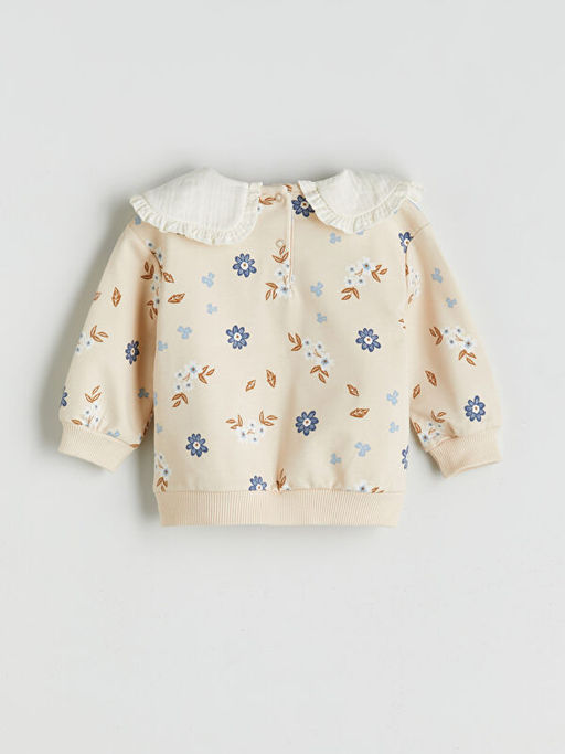 Bebe Yaka ?i?ekli K?z Bebek Sweatshirt