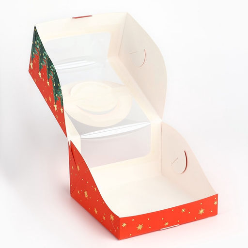 Цена за 5 шт. Коробка под бенто-торт с окном «С Новым годом!», 14 х 14 х 8 см