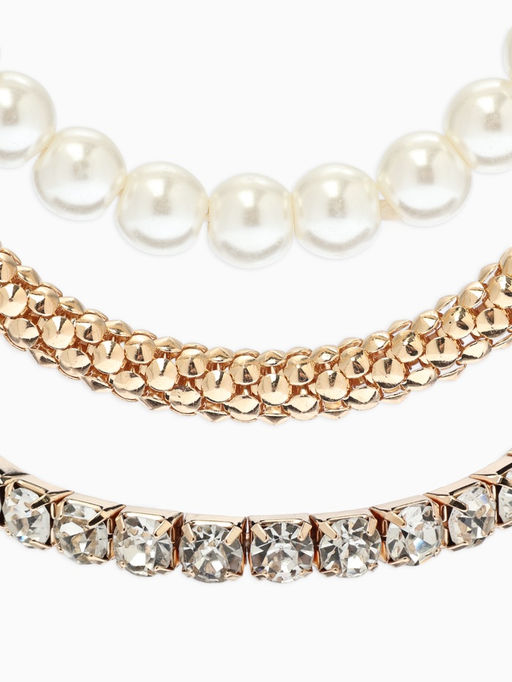 Браслеты «Стиль», набор 3 шт. шар №8, со стразами, тянется, белый в золоте