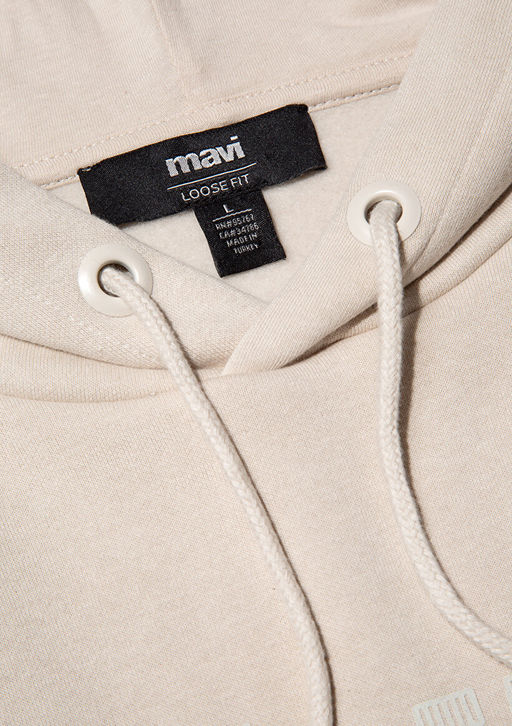 Kapusonlu Bej Sweatshirt - Mavi фото 6