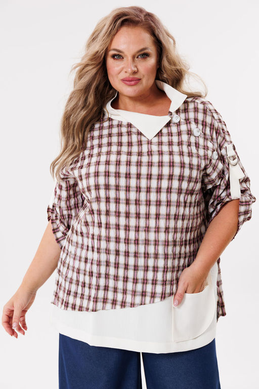 Блуза Michel Chic 751/1 клетка, бежевый  фото 6