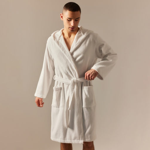 Халат махровый с капюшоном мужской SL HOME: Basic «Блан де Блан», размер S, хлопок 100%, белый