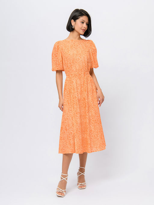 Платье оранжевого цвета длины миди с короткими рукавами - 1001dress фото 3
