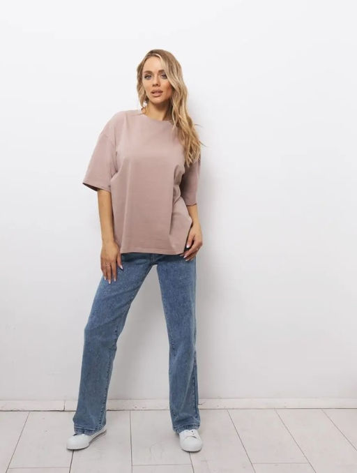 K11053 Футболка OVER SIZE (плотный хлопок) БЕЖЕВЫЙ