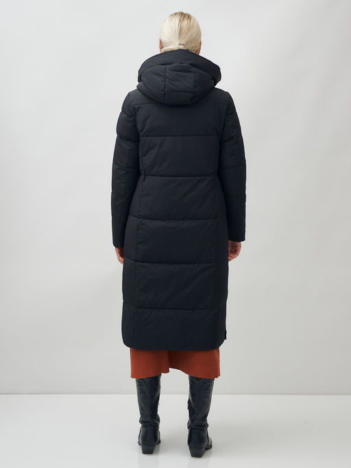 Пальто утепленное стеганное зимнее с капюшоном женское черного цвета 9601Ch - Holdluck фото 6
