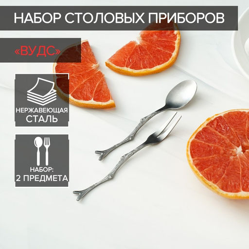 Набор столовых приборов Magistro «Вудс», 2 предмета, нержавеющая сталь, серебристый
