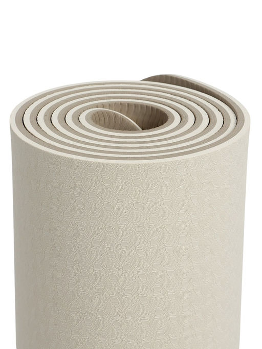 Коврик для фитнеса и йоги ONLYTOP, 183×61×0.8 см, молочный/темно-коричневый