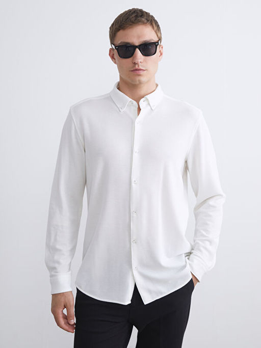 Slim Fit Uzun Kollu Erkek Dokulu G?mlek