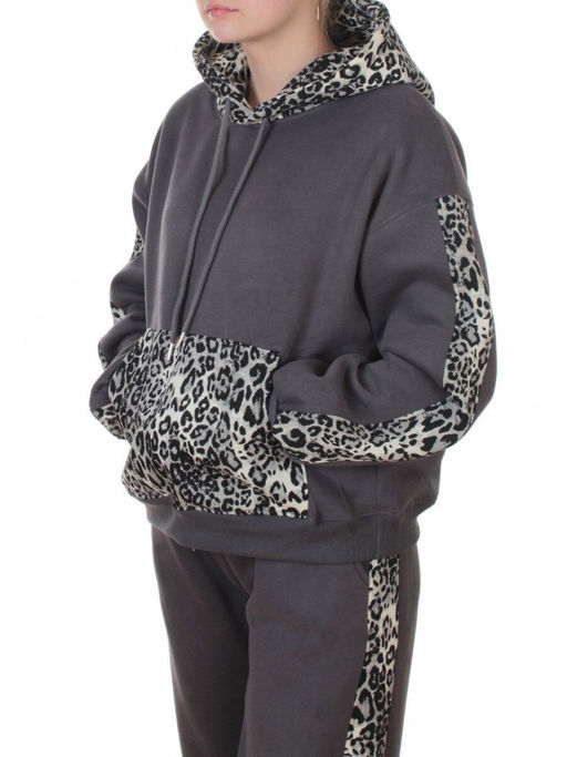 008 DK. GRAY/LEOPARD Костюм спортивный зимний женский (95% хлопок, 5% полиэстер)