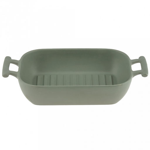 Форма для запекания керамическая "Модерн" 700мл, 19,8х13,8х5см, гриль, прямоугольная, 2 ручки, общая длина 25см, зеленый, в коробке (Китай)